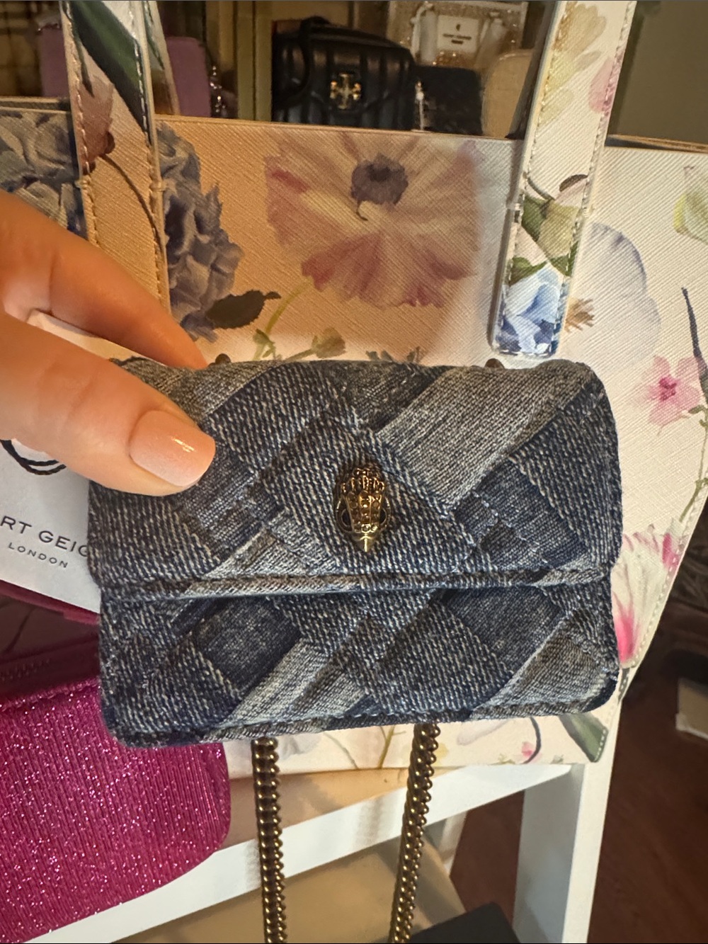 Kurt Geiger Mini Denim Quilted Bag - Blue - Picture 3 of 7